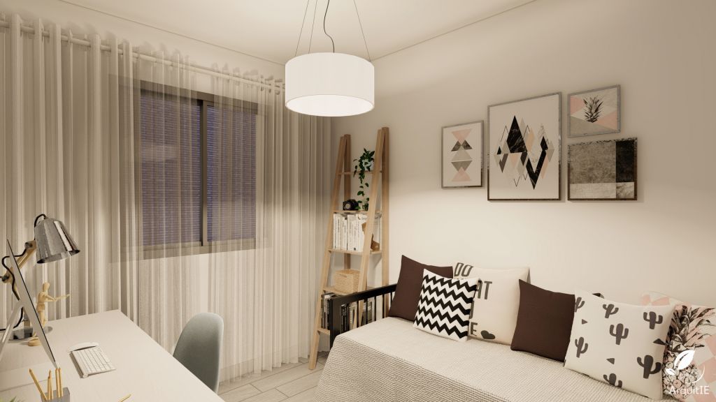 Dormitorio secundario con cortinas